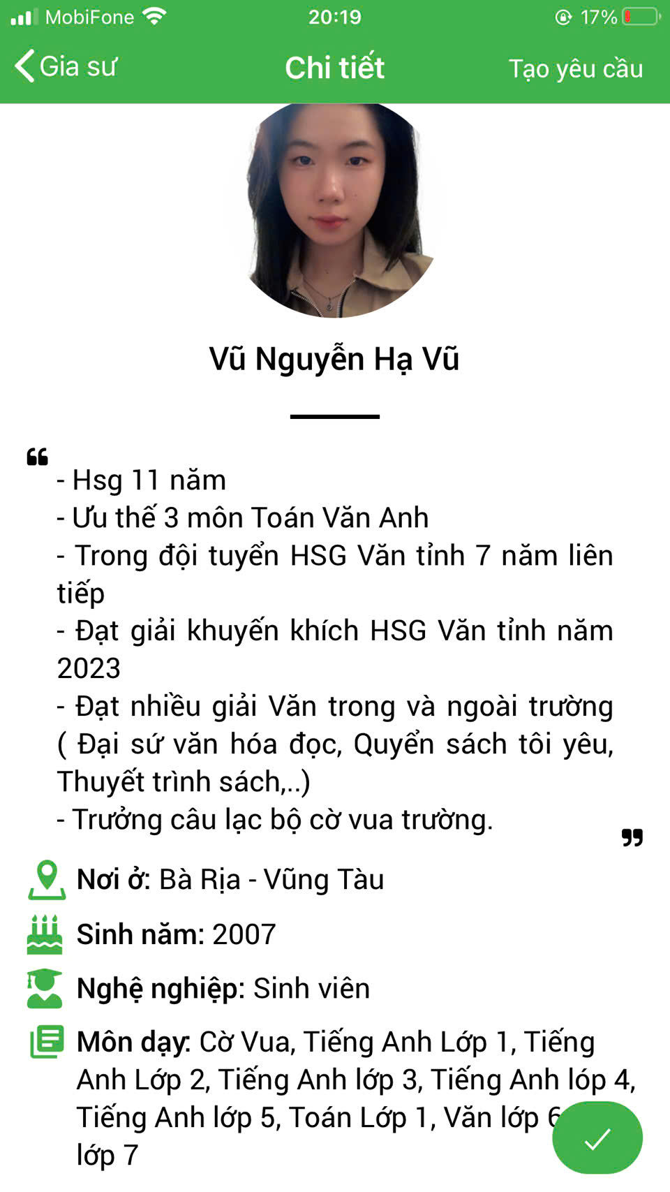 gia sư tại vũng tàu